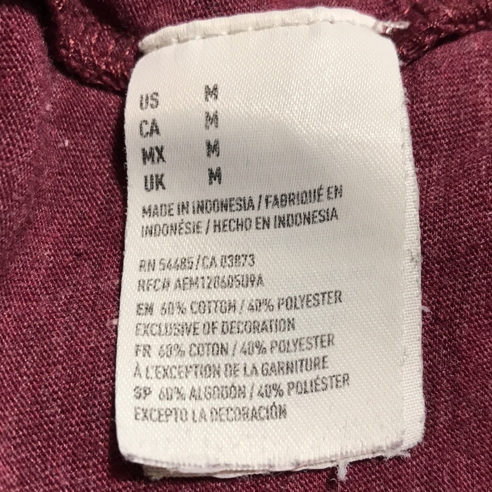 AMERICAN EAGLE OUTFITTERS LEGEND T Mens Burgundy Slate SL T-Shirt (Distressed)—M - Picture 5 of 13